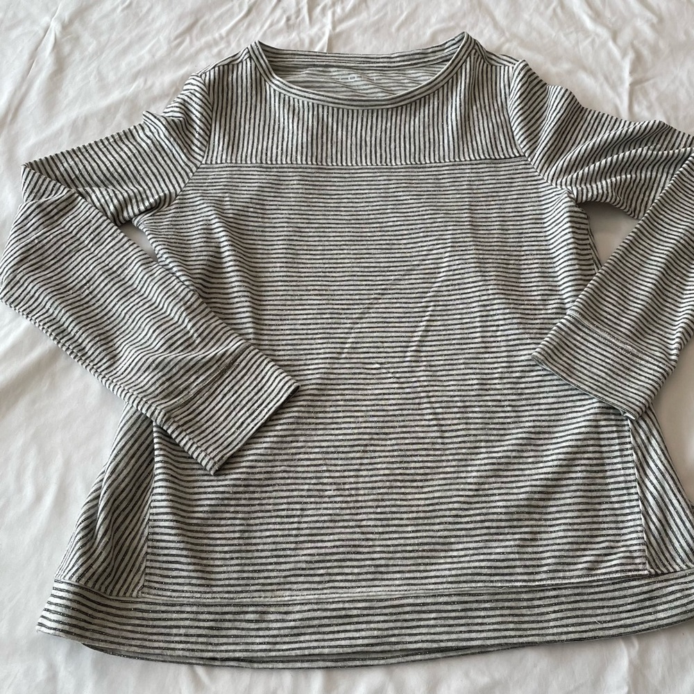 Loft, Glittery, Black & White Striped Top, Sz M